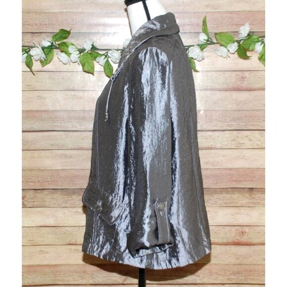 Ruby Rd. Ladies Gray Silver Metallic Jacket Blazer Size 10 Button Up Roll Tab - Picture 7 of 11